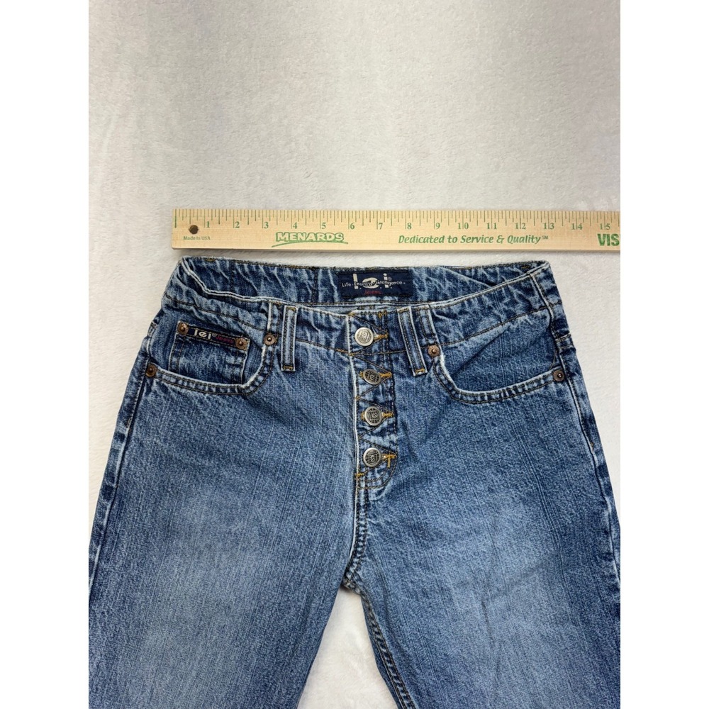 Vintage LEI Flare Jeans Womens 3 Medium Wash Button Fly Wide Leg Denim Y2K 90s - Picture 4 of 10